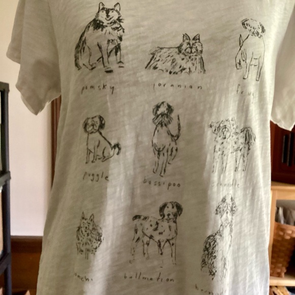 L J Crew Ivory White Cute Doggie Sketches Collectible Tee Cotton - Picture 6 of 11